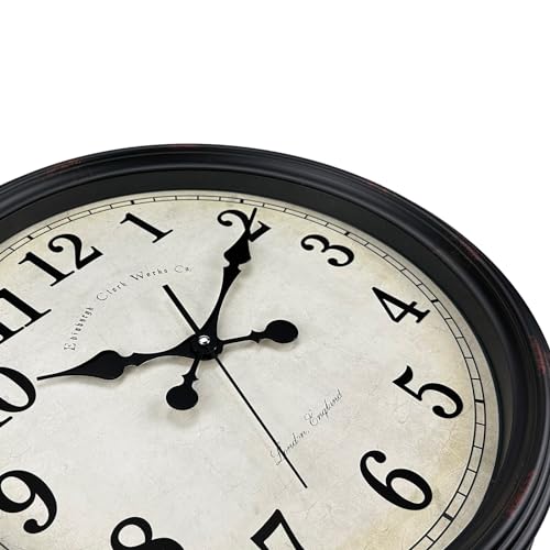 DIYZON Round Classic Wall Clock Silent Non Ticking 16'' Extra Large Quartz Vintage Clock, Curved glass Rome Retro Clock Battery Operated, Suitable