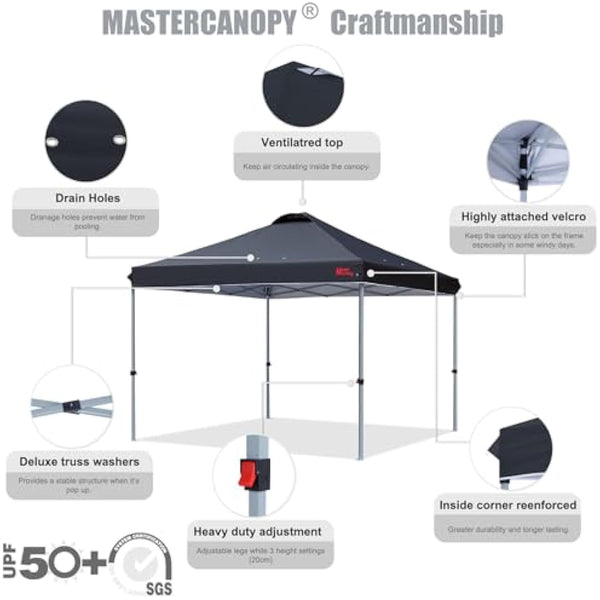 MASTERCANOPY Durable Ez Pop-up Gazebo Tent with Roller Bag (2.5x2.5M,Black)
