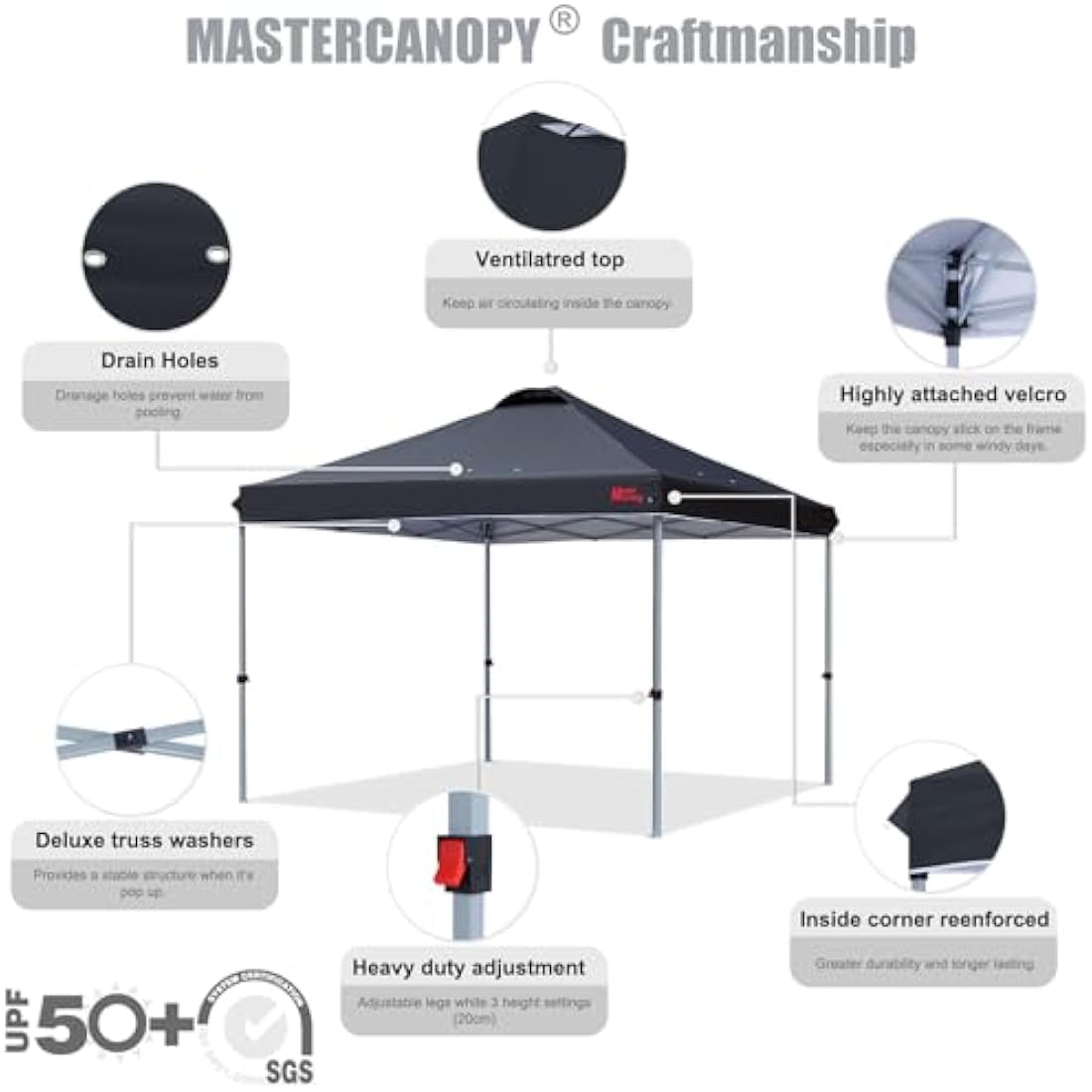 MASTERCANOPY Durable Ez Pop-up Gazebo Tent with Roller Bag (3x3M,Black)