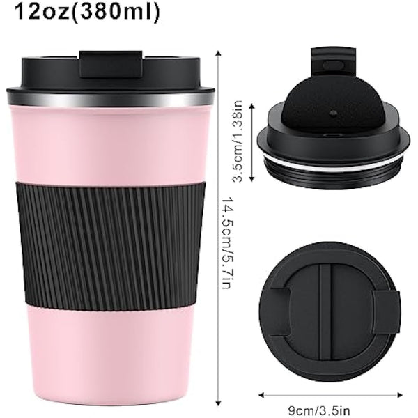 CS COSDDI Travel Mugs, Insulated Coffee Cup with Leakproof Lid - Reusable Coffee Cups Travel - Car Coffee Cup - Stainless Steel Coffee Mug for Hot and Cold Water and Tea, 380ml