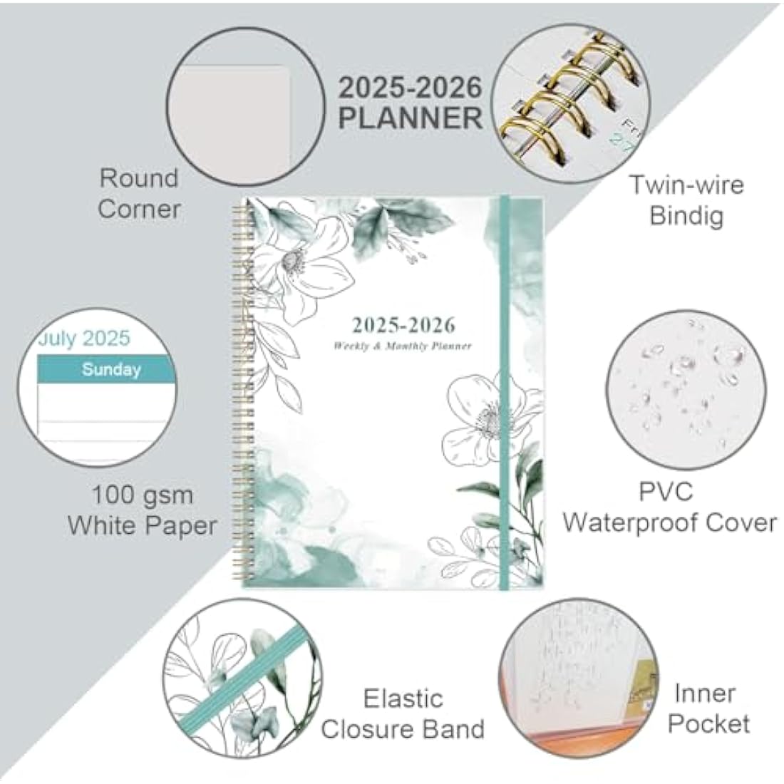 2025 Planner - January 2025 - December 2025, Weekly & Monthly Planner & Journal to Track Goals, 8.5" x 11", Blue Flower