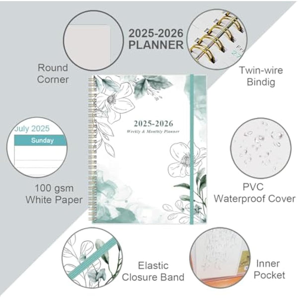 2025 Planner - January 2025 - December 2025, Weekly & Monthly Planner & Journal to Track Goals, 8.5" x 11", Blue Flower