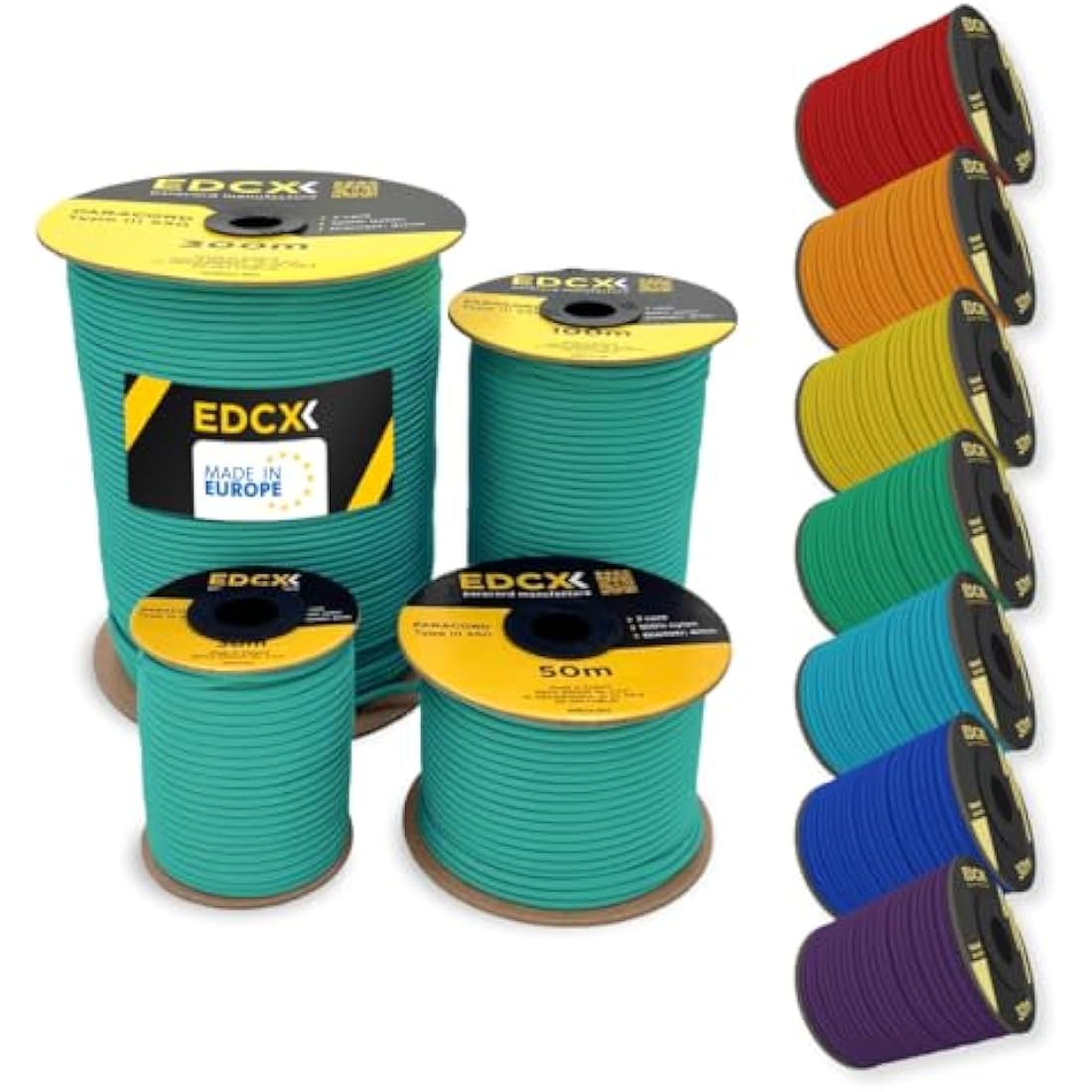 EdcX 4mm Rope 550 - Type III, 100% Rope, 7 Strand Rope, 4mm Rope in Solid Colors