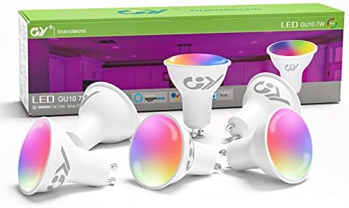 GY GU10 Smart Bulb,RGBCW Dimmable Colour Changing Alexa Light Bulbs,Compatible with Alexa&Google Home WiFi Light Bulbs(2.4GHz WiFi Only) 7W 500LM, 6 Packs
