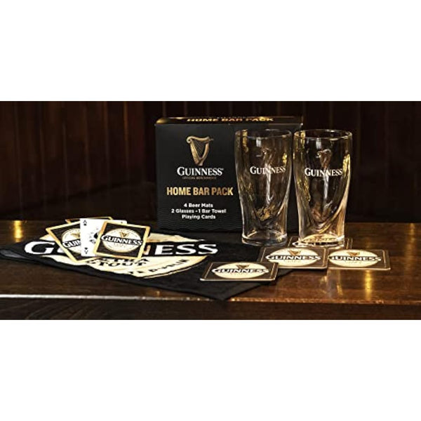 Guinness Home Bar Pack - Gravity Pint Glasses, Bar Towel & Playing cards