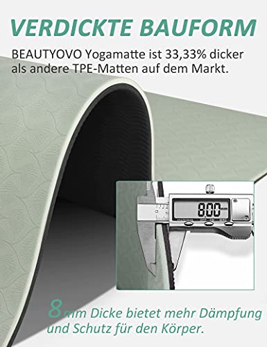 Yoga Mat Non Slip Thick 0.31"(8mm) with Strap, TPE Fitness Mat for Yoga Pilates Workout, 72"?24"(183?61cm) Large Yoga Mats for Women Men and