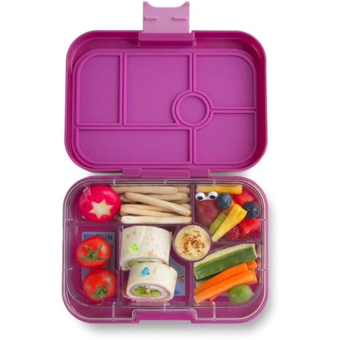 yumbox Original Leakproof Kids Bento Lunch Box, 5 Compartments + Dip Well, Easy-Open Latch, Portion Control, Removable Illustrated Tray, Ages 3-7 (Malibu Purple (Mermaid Tray))
