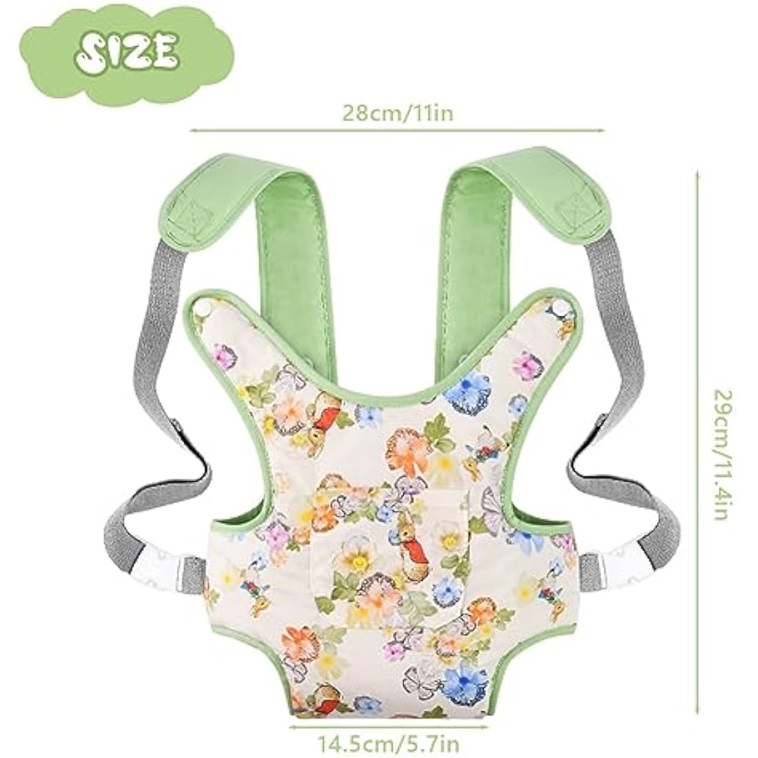 Aolso Baby Doll Carrier, Doll Carrier Soft Cotton, Front and Back Carrying with Adjustable Straps for Baby, 14" to 18" Doll Carrier Seat for Baby Born, Carrier Doll Accessories for Kids (Green)