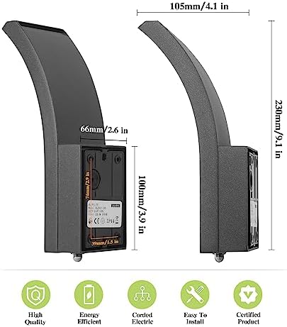 HLFVLITE Outdoor Wall Light Dusk to Dawn - Aluminum LED Exterior Lamp for Patio, Terrace, Hallway, Garage, and Porch - IP54 Waterproof, 3000K, 1000LM Brightness, Black