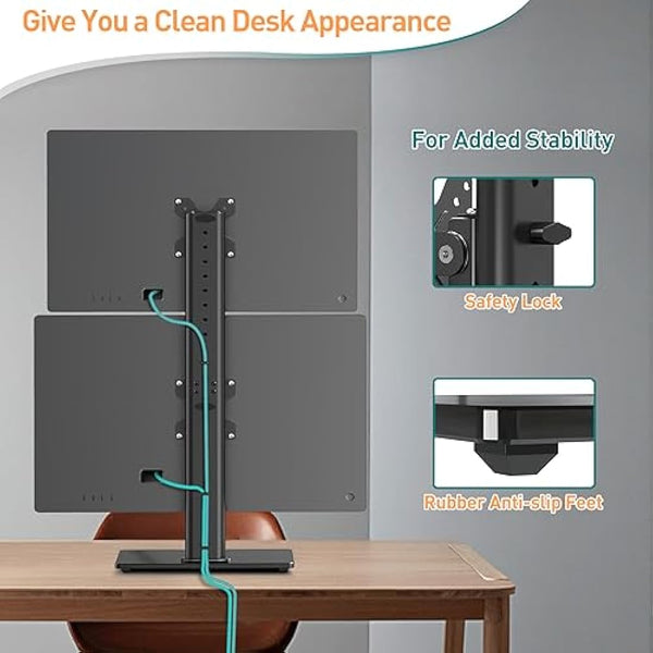ELIVED Dual Monitor Stand - Freestanding Arm for 13-32 Inch Monitors, VESA 75x75/100x100mm, Up to 15KG, 360° Rotation, Height Adjustable EV2012