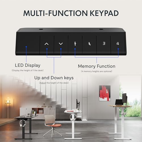 FLEXISPOT ONE PIECE Electric Standing Desk Height Adjustable Sit Stand Up Desk for Home Office with Memory Smart Pannel (100 * 60cm Black Frame+ Black Desktop)