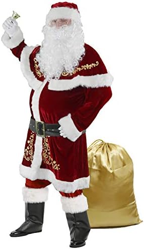Ahititi Santa Claus Costume for Men 12pcs Christmas Set Deluxe Velvet Adult Santa Suit