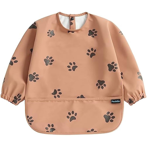 PewinGo Weaning Bib with Long Sleeves & BLW, Soft and Skin-Friendly Material, Coverall Bibs for Baby Feeding, Waterproof Easy to Clean Machine Washable, Infant Toddlers (Orange)