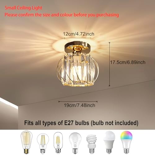 Hudi Fyier Chandelier Crystals Ceiling Lighting Fixtures, 2 Pack Semi Flush Mount Ceiling Light for Kitchen Hallway Dining Rooms Living Rooms Bar (Gold)