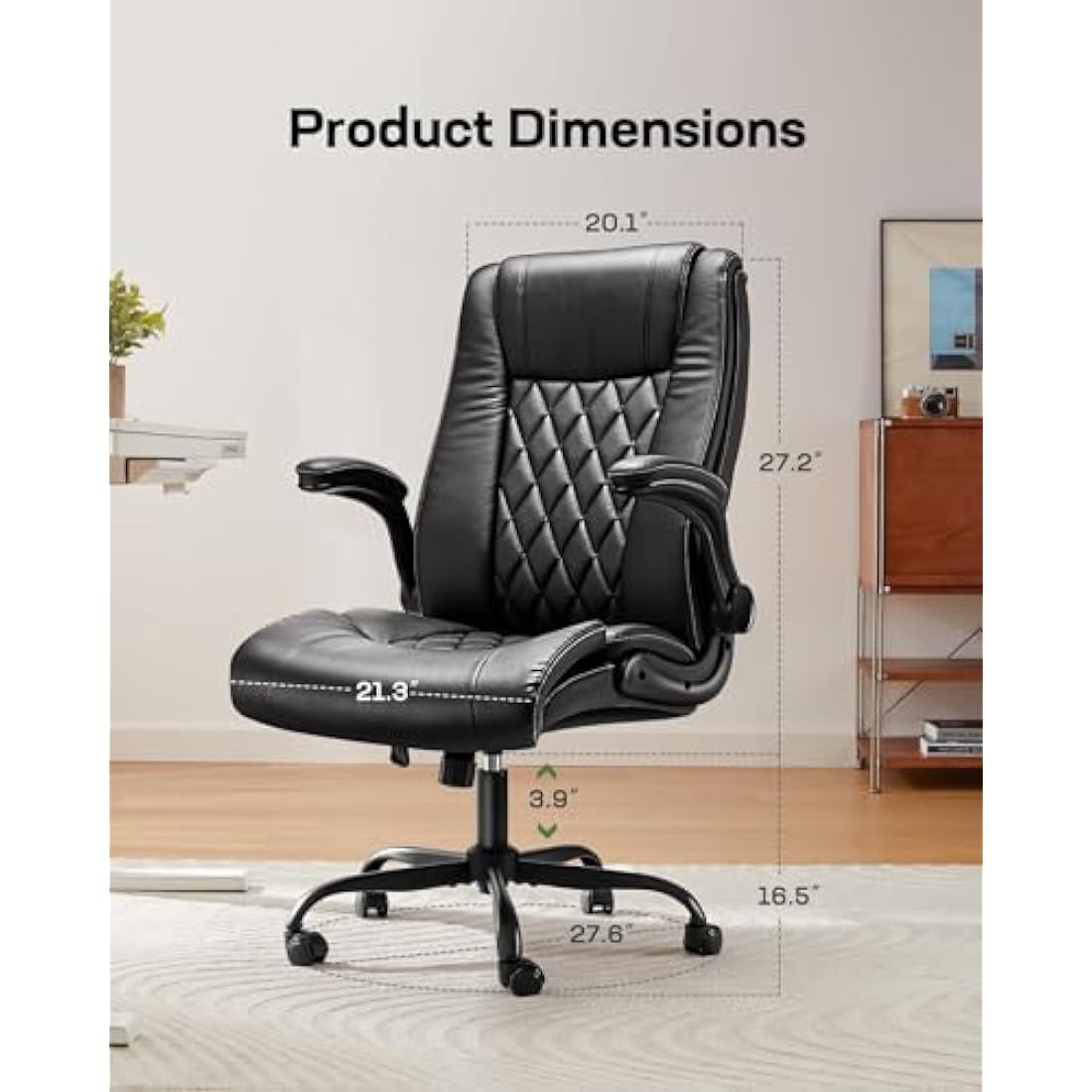Marsail Executive Office Chair with Flip-up Armrests,PU Leather Ergonomic Office Chair with Tilt Function Height-Adjustable Swivel Rolling for Home Office Working