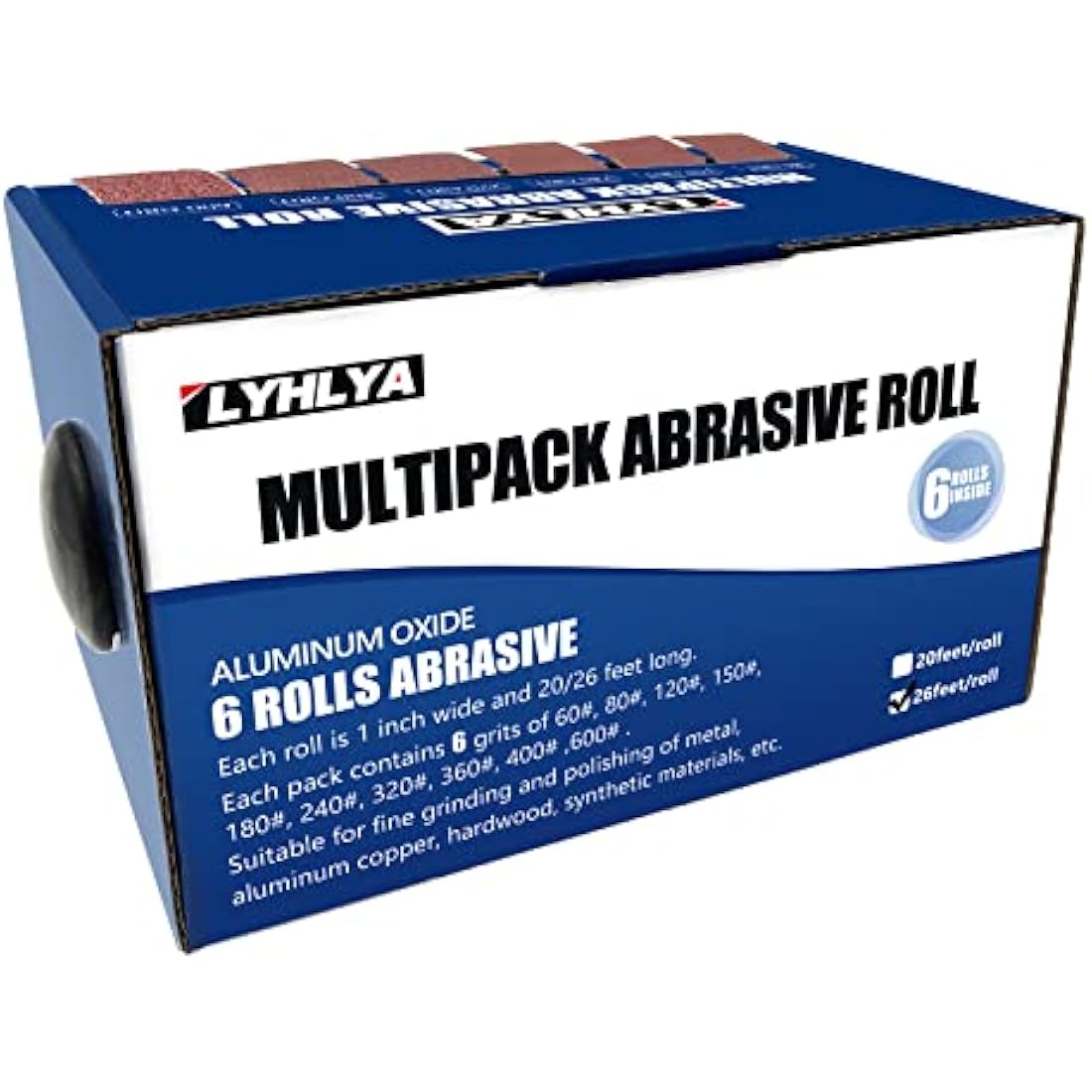 6 Rolls Sandpaper, 2.5cm x 8m Sand Paper Abrasive Paper with Dispenser Emery Cloth Roll for Wood Furniture Finishing Metal Sanding Automotive Polishing, 80/150/240/320/400/600