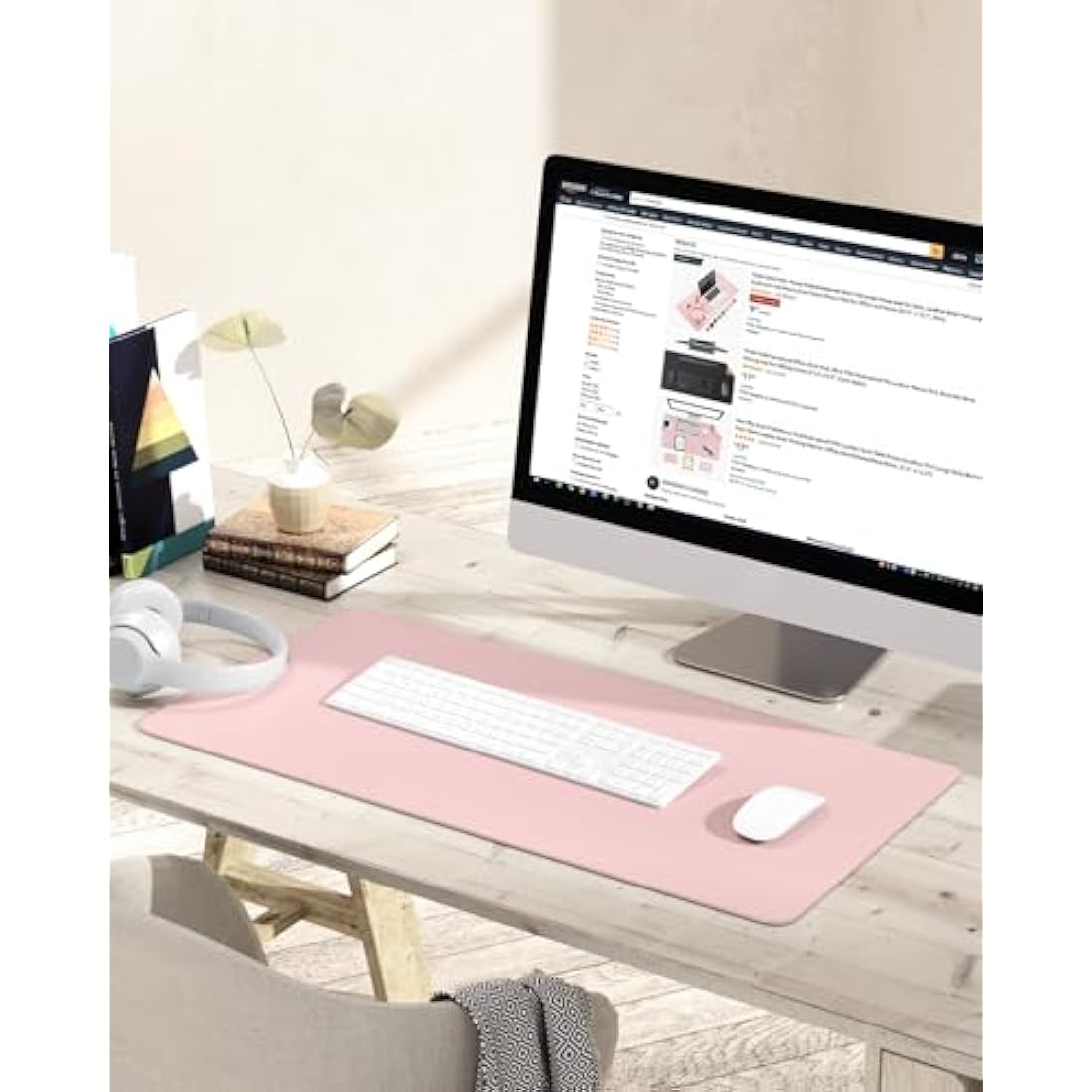 Non-Slip Desk Pad, Waterproof PVC Leather Desk Table Protector, Ultra Thin Large Mouse Pad, Easy Clean Laptop Desk Writing Mat for Office Work/Home/Decor (Pink, 80 x 40 cm)