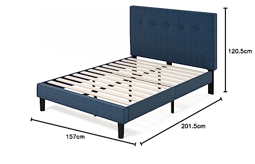 Zinus Omkaram Single Bed frame - Bed 90x190 cm - 36 cm Height - Upholstered Platform Bed frame with Wood slat support - Navy Blue