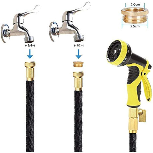 HmiL-U Garden Hose 50ft 15m Strongest Double Latex Inner Tube Prevent Leaking Magic Hosepipe with 9 Function Spray Gun+Solid Brass Fittings (Retracted Length 17ft)【2 YEARS 100% Guaranteed】(50ft)