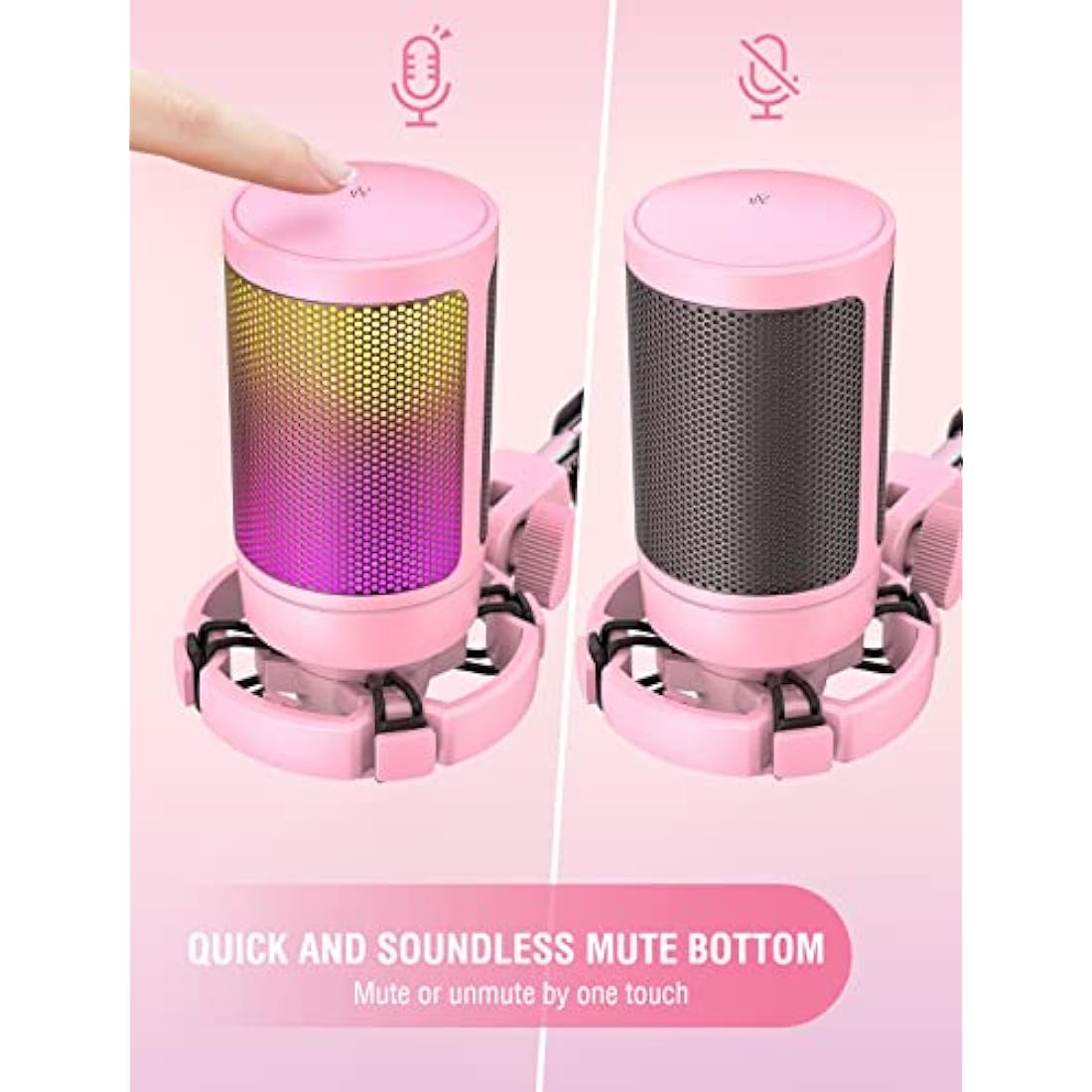 FIFINE Gaming Microphone, USB PC Streaming RGB Condenser Microphone for Video, Voice Recording, Podcasts, Youtube, Tiktok on Desktop/Laptop/PS4/PS5, with Tap-to-Mute, External Pop Filter-A6V Pink