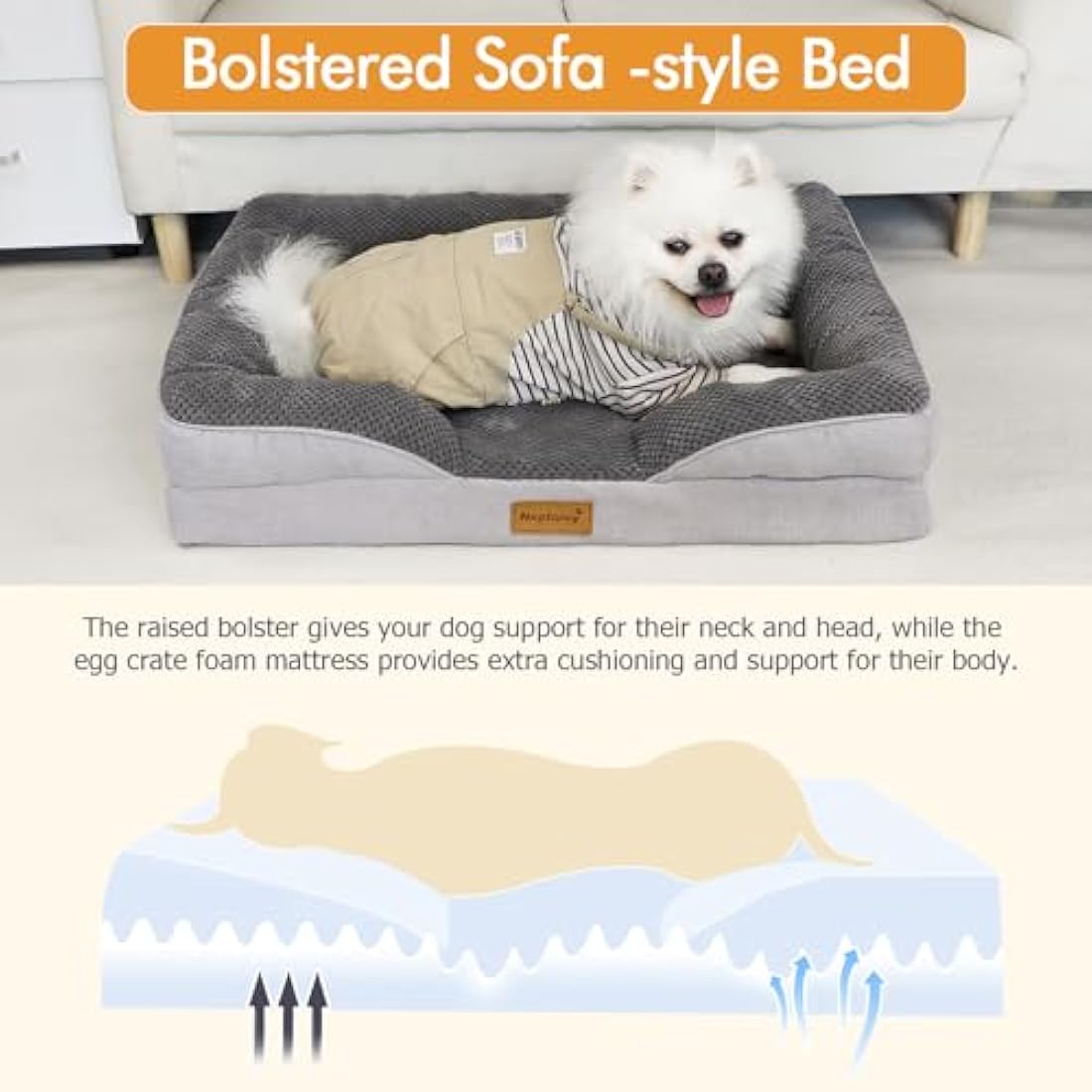 Nepfaivy Dog Bed Extra Large - Waterproof Orthopedic Dog Bed with Pillow Cushions, 111×80cm Soft Extra Large Sofa Bed with Removable and Washable Covers, Dark Grey