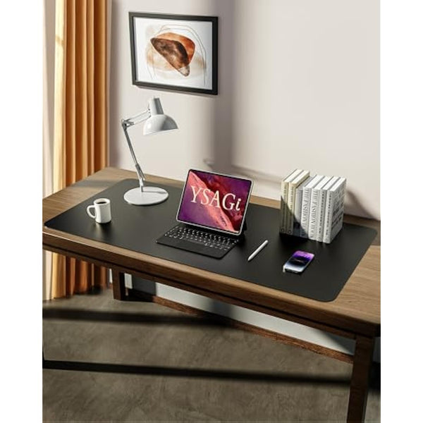 YSAGi Leather Desk Mat, Large Mouse Mat, Non-Slip Desk Pad, Waterproof PU Leather Table Protector Writing Pad for Office and Home (90 x 43 cm, Black)