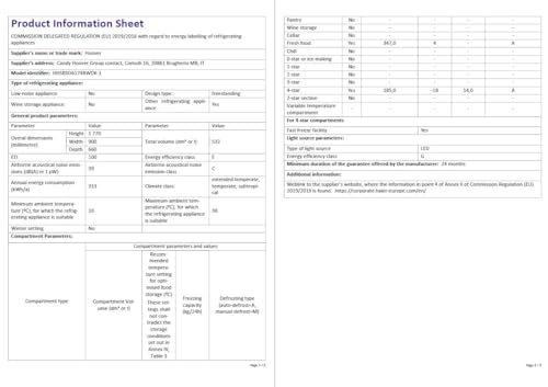 Hoover H-FRIDGE 500 MAXI Freestanding American Fridge Freezer with Water Dispenser, Side by Side, Total No Frost Technology, E Class, 532L Total Capacity, Inox, 91x67x177 cm - HHSBSO6174XWDK-1
