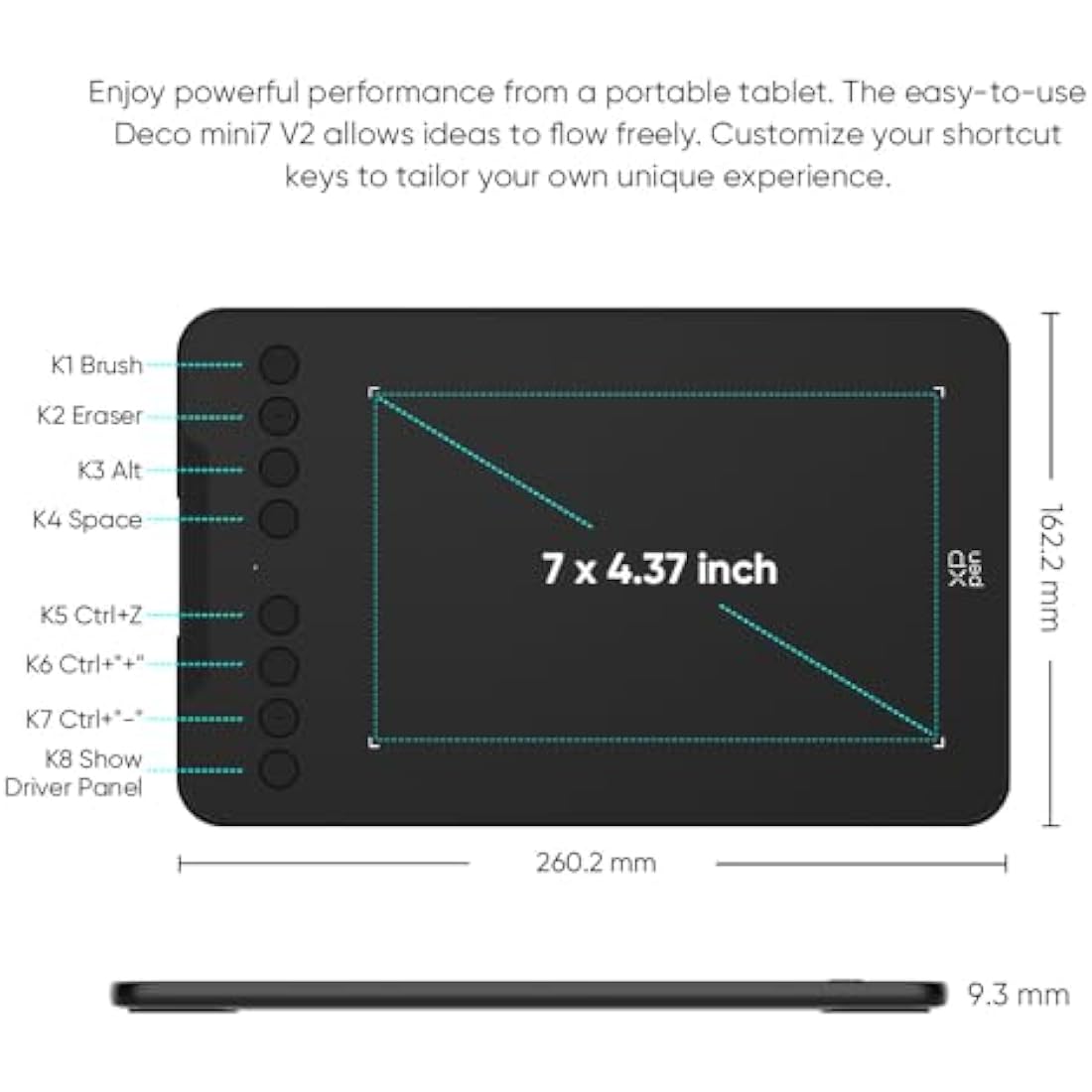 XPPen Deco mini7 V2 Graphics Drawing Tablet with with 7" Working Area, 16,384 Pen Pressure Levels, Supports Windows, Mac and Android