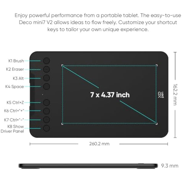 XPPen Deco mini7 V2 Graphics Drawing Tablet with with 7" Working Area, 16,384 Pen Pressure Levels, Supports Windows, Mac and Android
