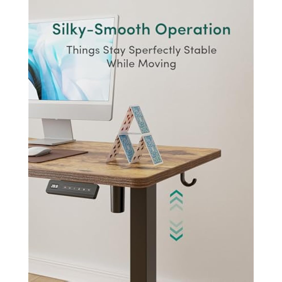 FEZIBO Electric Height Adjustable Standing Desk with digital display control panel, 60x100cm Ergonomic Home Office Table for sit stand with Splice Board & Rustic Wood Grain Surface