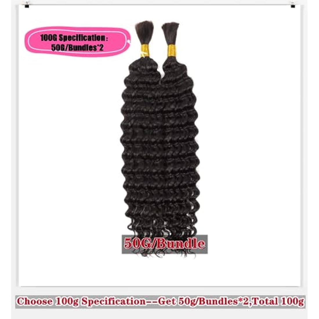 Double Drawn Human Hair Extensions For Braiding Human Hair Braiding Hair For Micro Braids 20 Inch Human Hair Bulks For Braiding No Weft Same Thick From Root To Ends Braids Deep Wave 1b 100g（50g x 2）