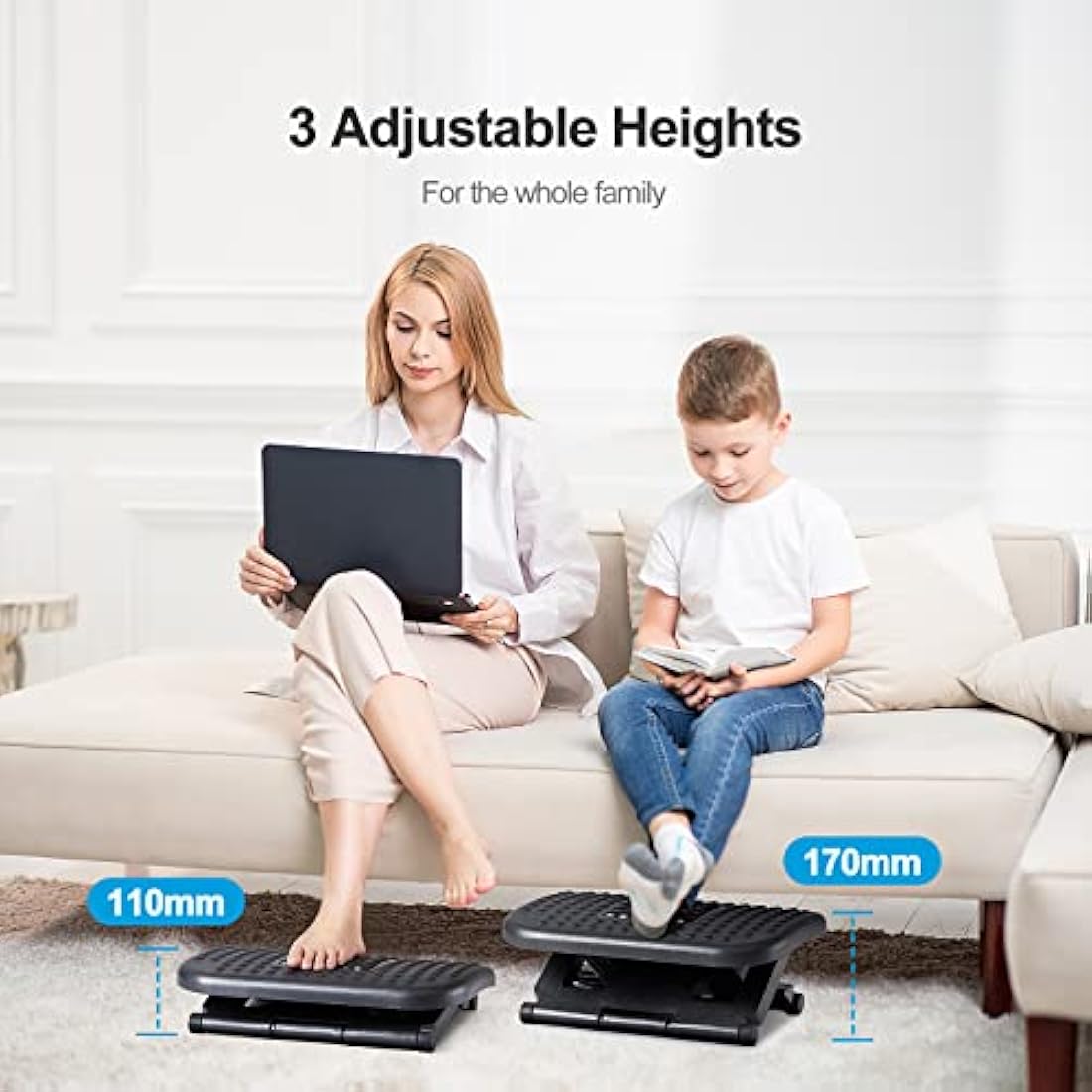 HUANUO Foot Rest, Foot Rest Under Desk with Massage Function, Adjustable Angle & 3 Different Height Positions, Non-Slip Foot Stool for Office & Home