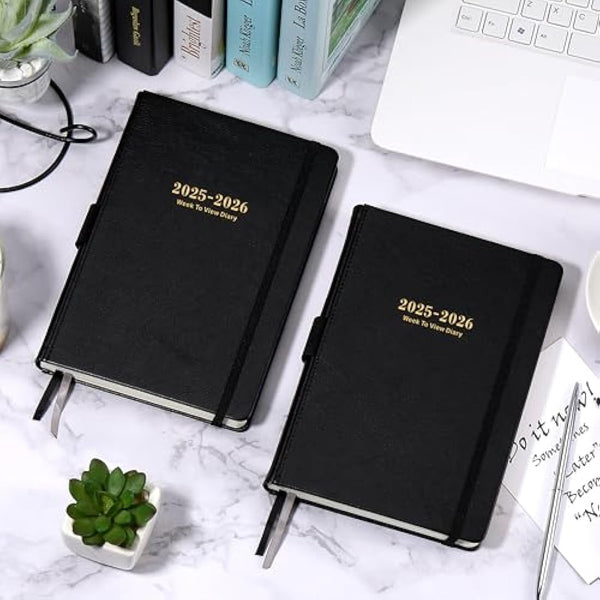 Academic Diary 2025-2026 - Diary 2025-2026 A5 Week to View from July 2025 to June 2026, 14.6 X 21 cm, A5 Premium Thicker Paper with Pen Holder, Inner Pocket and 88 Notes Pages, black