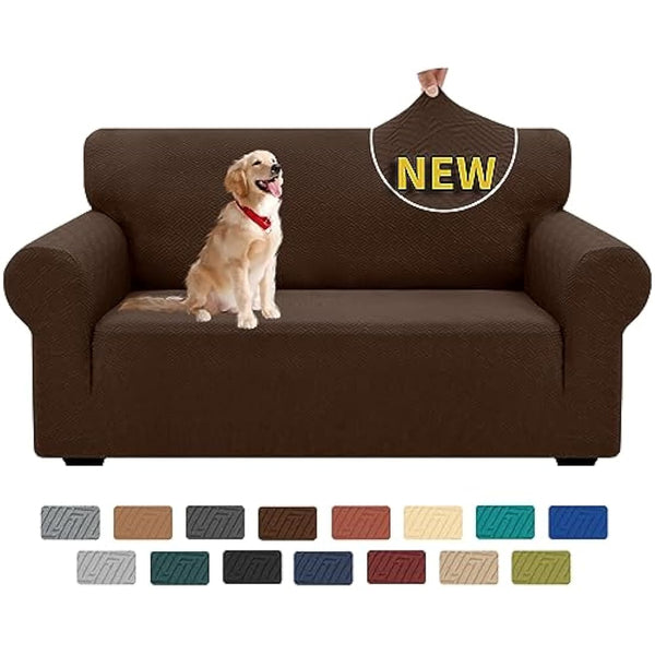 XINEAGE High Stretch Sofa Covers Latest Jacquard Loveseat Covers 1 Piece Couch Covers for 2 Seater Non Slip Sofa Covers for Dogs Washable Sofa Slipcovers Living Room (Coffee)