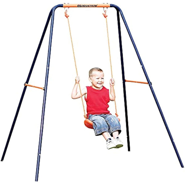 Hedstrom Single Play Swing - Robust Steel Construction, Chunky Blow-Moulded Seat, Powder-Coated Frame - Suitable for Ages 3-10 - Outdoor Garden Toy for Boys and Girls - Ground Pegs Included