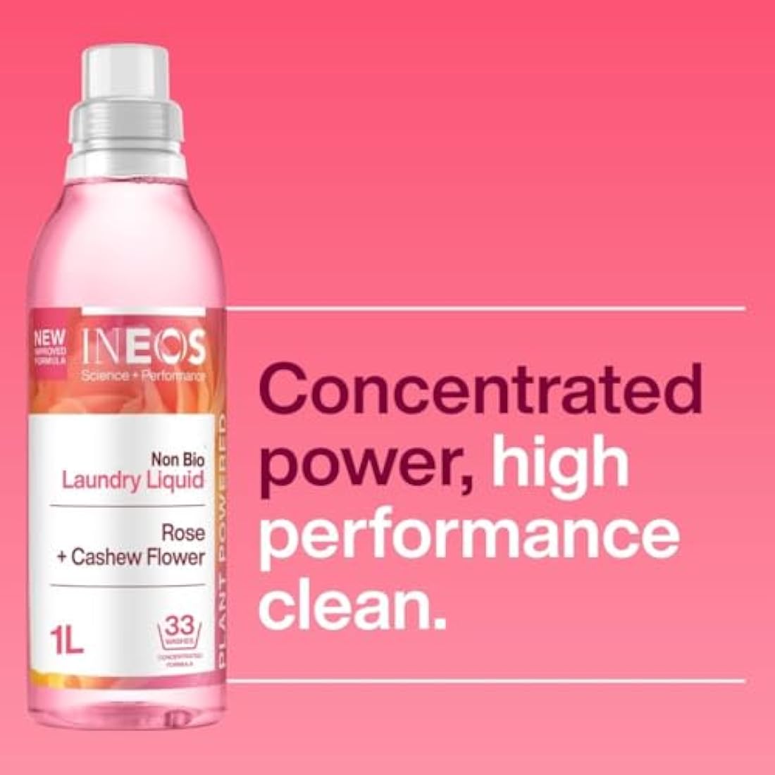 INEOS Next-Gen Non Bio Laundry Washing Liquid Detergent, 198 Washes (6 x 1L), High Performance Stain Remover For Clothes, Plant Powered, For Sensitive Skin, Rose + Cashew Flower, Packaging May Vary