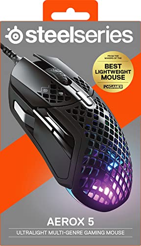 SteelSeries Aerox 5 Wireless - Holey RGB Gaming Mouse - Ultra-lightweight Water Resistant Design - 9 Buttons - Lag-free 2.4GHz / Bluetooth Wireless - 18K DPI TrueMove Air Optical Sensor
