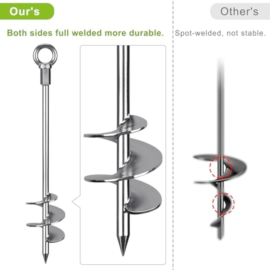 Insaga Tent Peg, 45cm Heavy Duty Ground Anchor Large Metal Earth Stake Spiral Blade Screw in Trampolines Spike for Swing Set/Camping/Shed/Dog/Carport with Fixed Loop Strap, 4 Pack