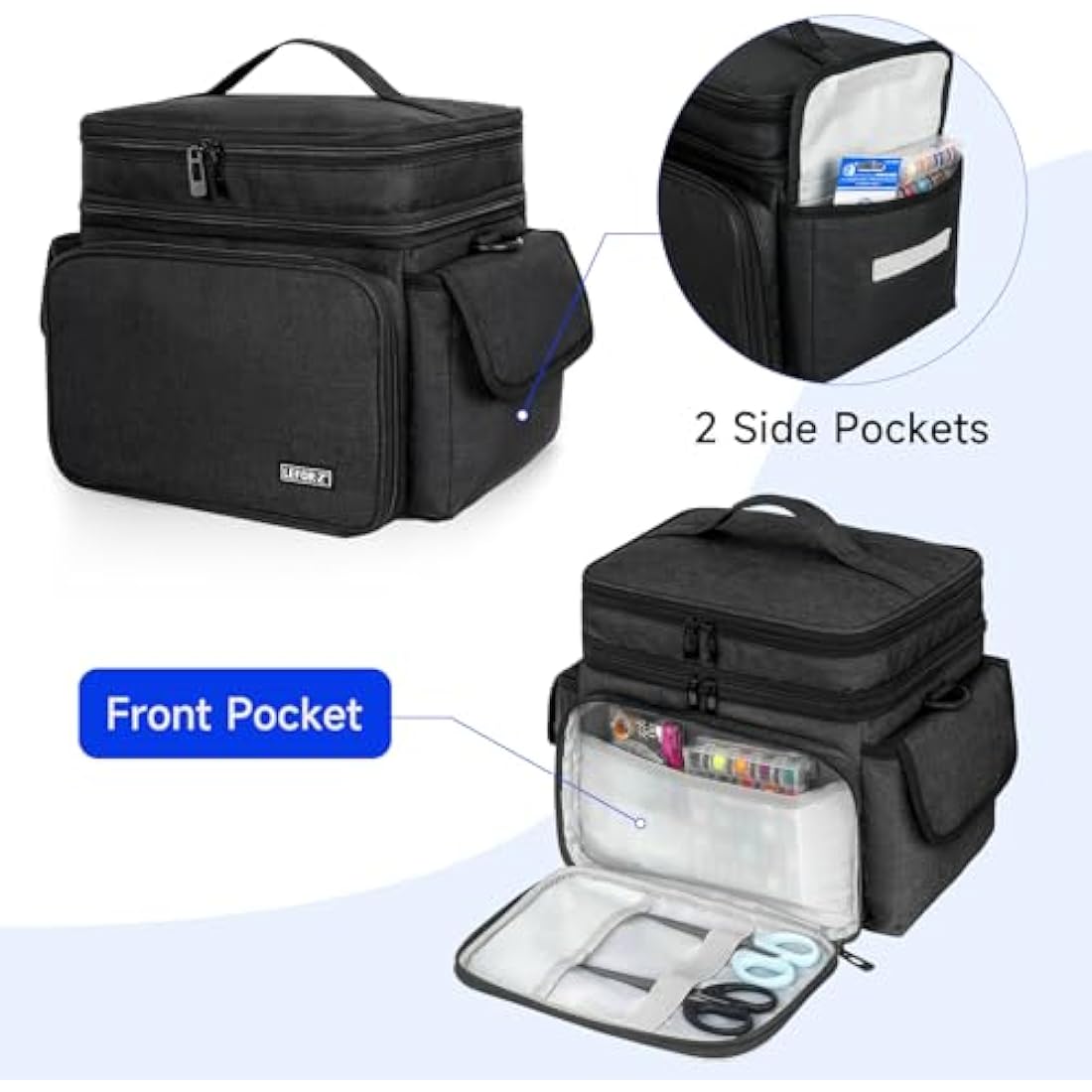 LEFOR·Z Sewing Box Large,Sewing Bags,Sewing Accessories Storage Organiser for Thread,Needles and Other Sewing Tools,Black