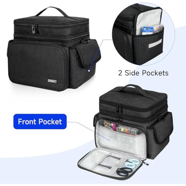 LEFOR·Z Sewing Box Large,Sewing Bags,Sewing Accessories Storage Organiser for Thread,Needles and Other Sewing Tools,Black
