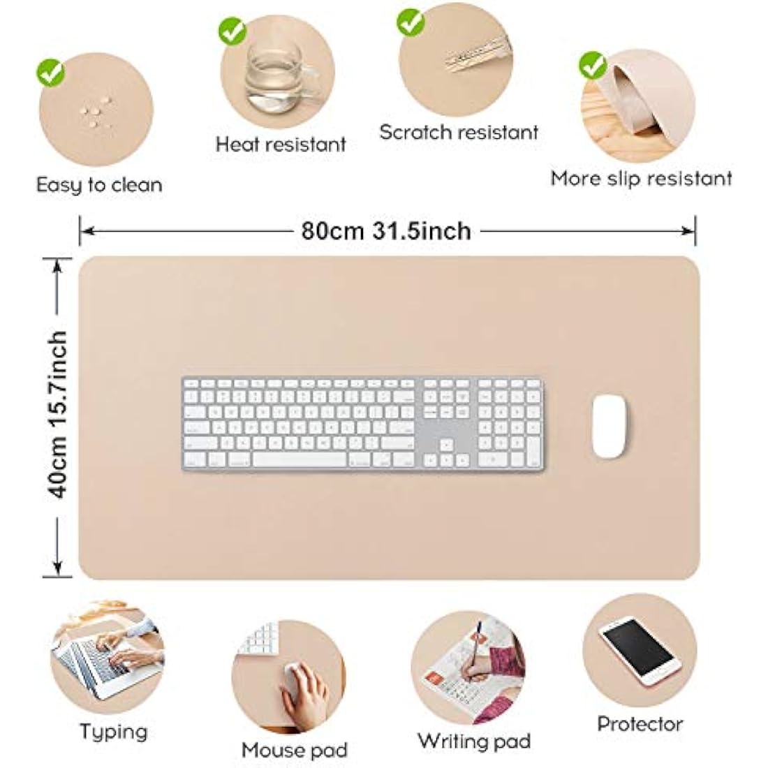DOBAOJIA Desk Pad Large 31.5" X 15.7" Extended Mouse Mat Large Mouse Pad XL Desk Blotter Writing Pad for Laptop/Office/Home, PU Leather Side Waterproof +Suede Side Non-Slip (Beige)
