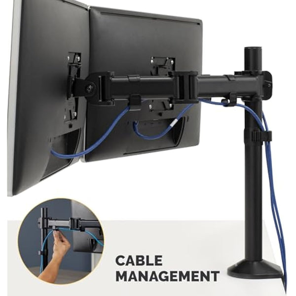 Fellowes Dual Monitor Arm - Reflex Monitor Mount for 8KG 30 inch Screens - Ergonomic Adjustable Monitor Arm Desk Mount - Tilt 45° Swivel 180° Rotation 360°, VESA 75 x 75/100 x 100 - Black