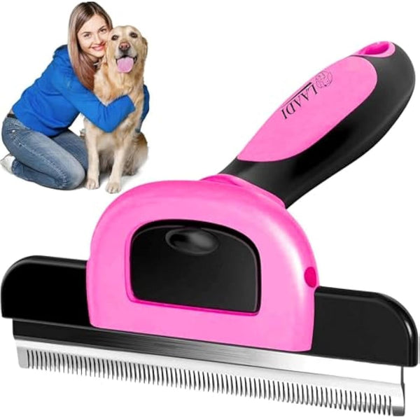 Laadi Deshedding Tool for Dogs and Cats - Reduces Shedding by Up to 95% in Less Than 10 Minutes—best Choice for Grooming and Deshedding Your Lovely Pets. Dog Cat Horse Rabbit Brush(Pink, L)