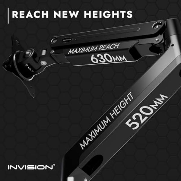 Invision Monitor Arm Bracket Mount for 24-40 Inch Screens VESA 75-100mm Ergonomic Height Adjustable Desktop Clamp Tilts Extends 2-15kg (MX450)