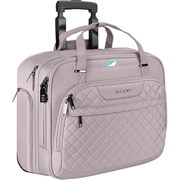 EMPSIGN Rolling Laptop Bag for Women - Wheeled Briefcase Fits Up to 15.6 Inch Laptop, Water-Repellent Overnight Computer Bag with RFID Pockets, Dusty Pink