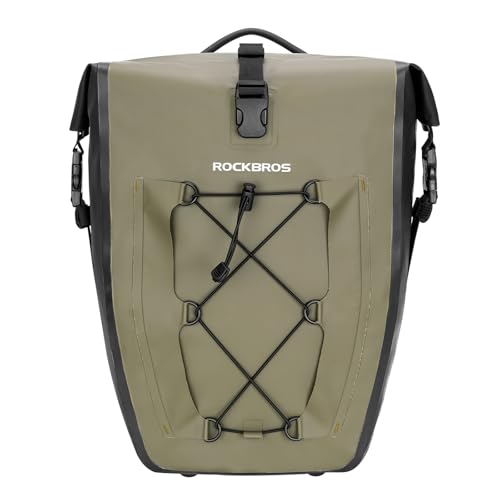 ROCKBROS Bike Pannier Bag 25L-32L 100% Waterproof Rear Rack Bike Bag Bicycle Bag for Rear Carrier Bike Handbag for Cycling Touring Travelling (Green)