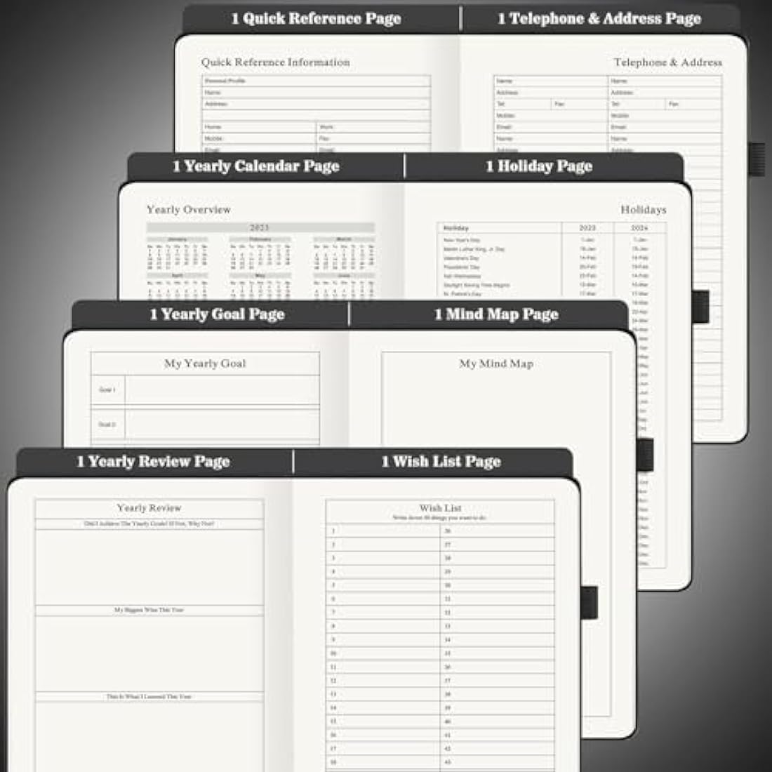 Asten Planner, Undated Daily Planner with To Do List, 365 Days Planner for ADHD Adult, Agenda Men, Hourly Planner Notebook for Goal Setting, Productivity Planner with Calendar, 8.3'' x 5.8'' (Black)