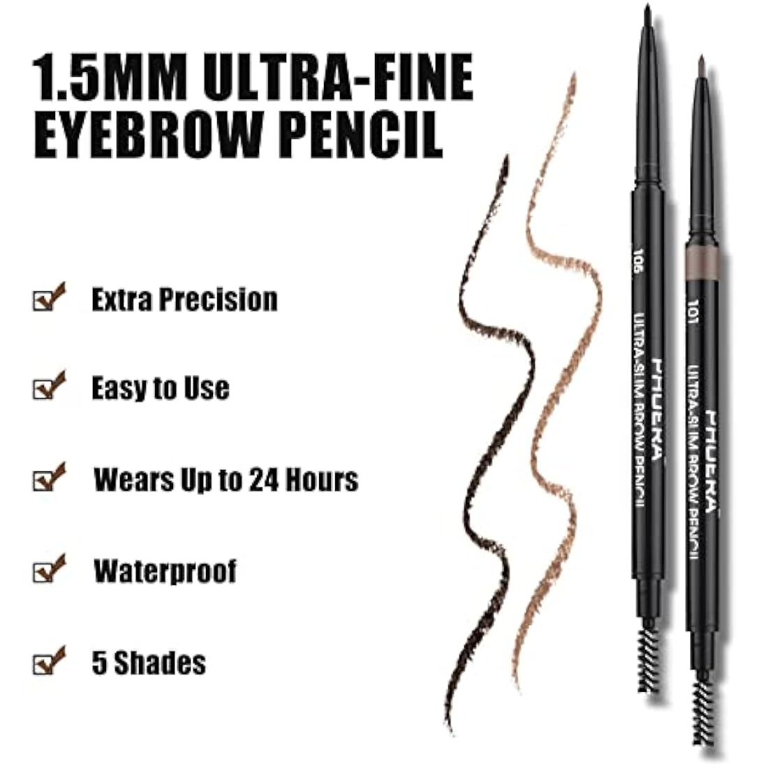 Eyebrow Pencil Natural Look, Black, Easy To Use, Long-Lasting, Waterproof, Precise Application, Vegan & Cruelty-Free 0.08g (105#Black)