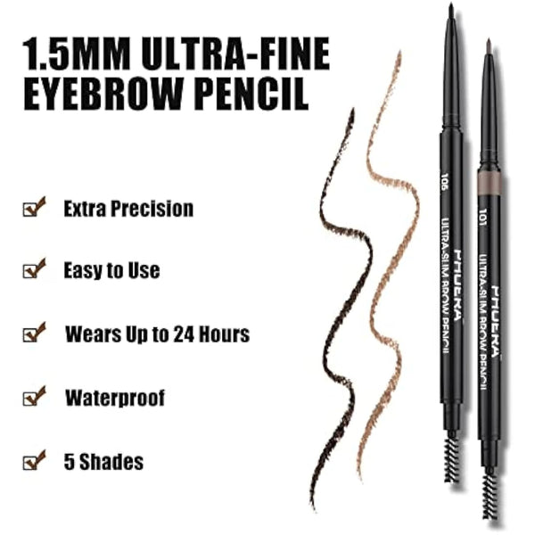 Eyebrow Pencil Natural Look, Black, Easy To Use, Long-Lasting, Waterproof, Precise Application, Vegan & Cruelty-Free 0.08g (105#Black)