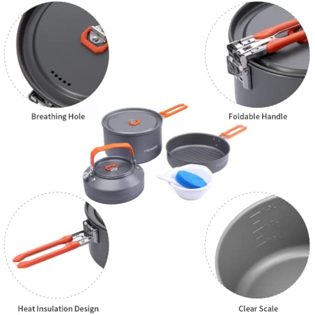 Fire-Maple Feast 2 Camping Cookware Set | Outdoor Cooking kit with Pot Kettle Pan Bowls and Spatula | Kitchen Utensils for 1 to 3 People Backpacking Trekking Hiking Fishing Picnic